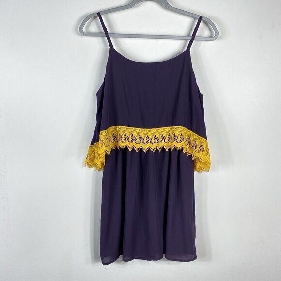 Fascination Size Medium At The Half Lace Trim Mini Dress Purple Gold - Picture 1 of 4